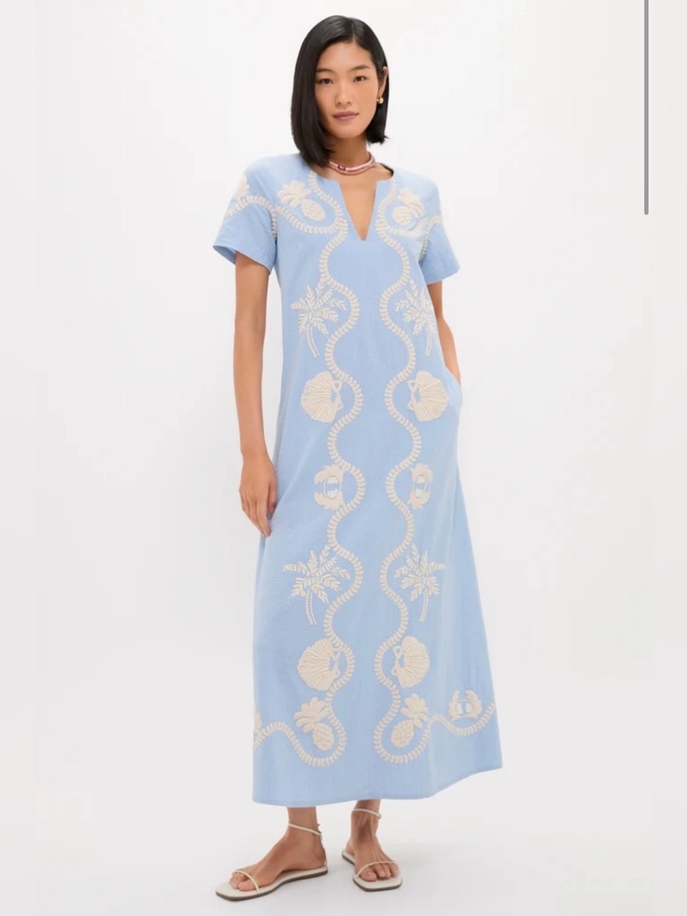 NWT TUCKERNUCK Blue Seersucker Embroidered James Dress Size XXL - Picture 2 of 10